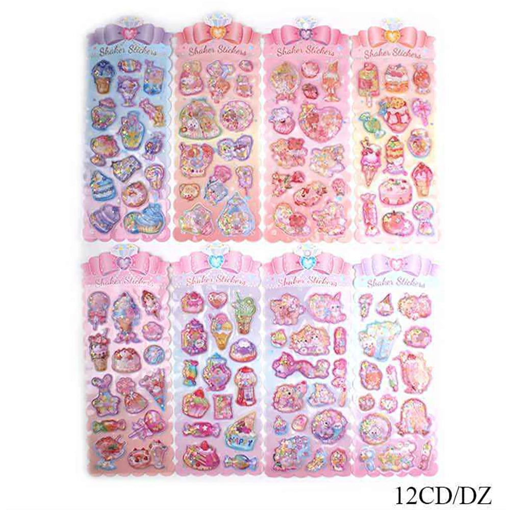 Kawaii 3D Liquid Shaker Glitter Sticker Sheet Set – Pastel Sweets & Magical Treats 12pcs (ANV-1930)