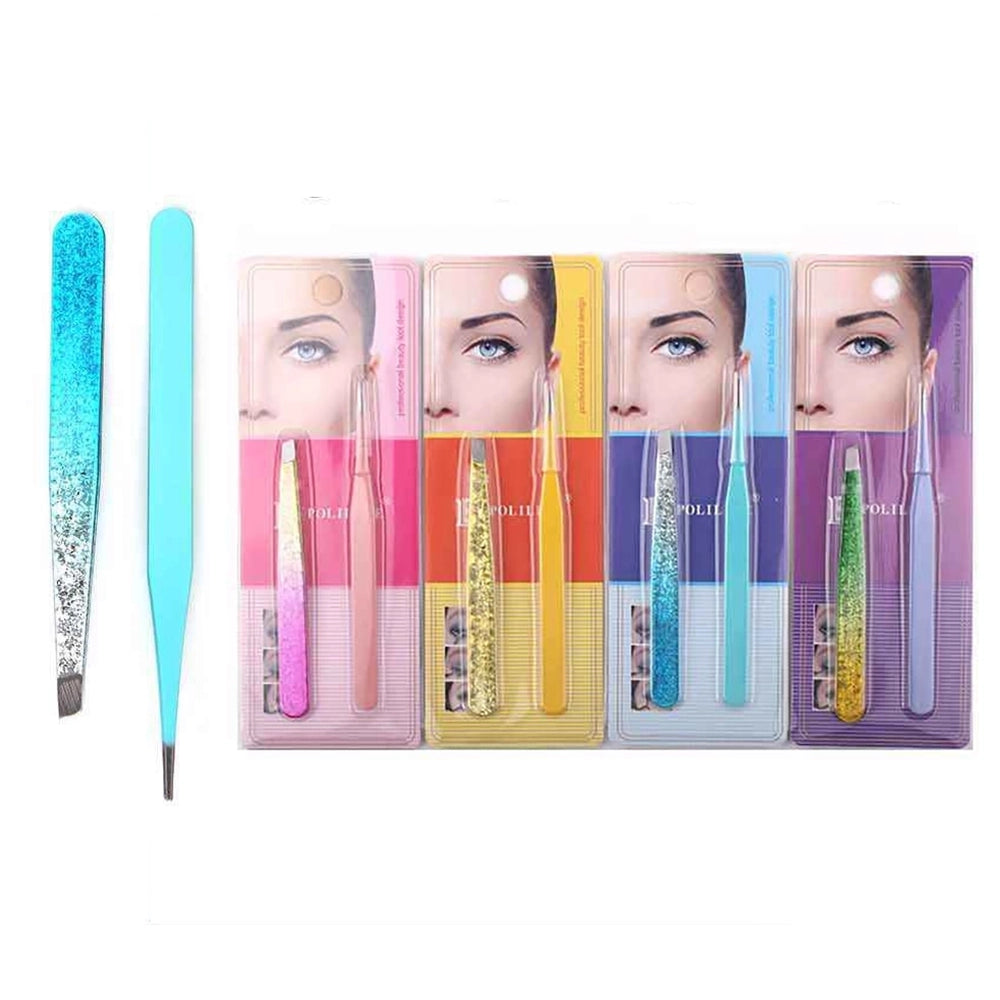12-Piece Precision Eyebrow Tweezers & False Lash Applicator Set – Glitter Slant Tip & Pointed Beauty Tools (ANV-1948)