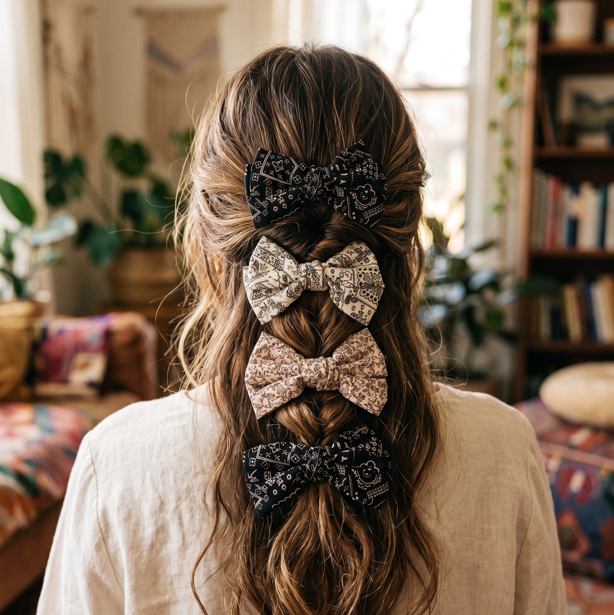 Paisley Windsor Bowtie Hair Clip Assortment (4 Styles, Item AP13307) – Wholesale Western Bandana Bow Hair Accessories (AP13307)
