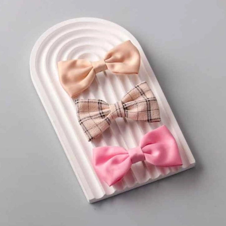 3pc Plaid & Satin Bowtie Hair Clips Set – Cute Aesthetic Bow Hair Accessories for Girls and Women (AP13336)