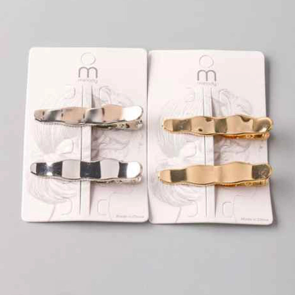 Minimalist Wavy Metal Hair Clip Set – 2-Piece Gold & Silver Alligator Clips for Chic Styling (AP13376GS)