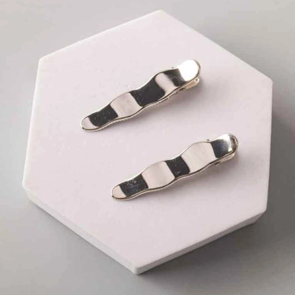 Minimalist Wavy Metal Hair Clip Set – 2-Piece Gold & Silver Alligator Clips for Chic Styling (AP13376GS)