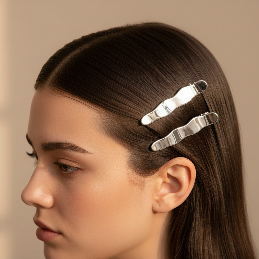 Minimalist Wavy Metal Hair Clip Set – 2-Piece Gold & Silver Alligator Clips for Chic Styling (AP13376GS)