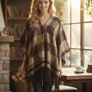 Womens Buffalo Plaid Fringe Poncho Cape Wrap Cardigan – Buffalo (APC1021)