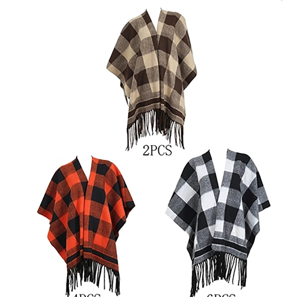 Womens Buffalo Plaid Fringe Poncho Cape Wrap Cardigan – Buffalo (APC1021)