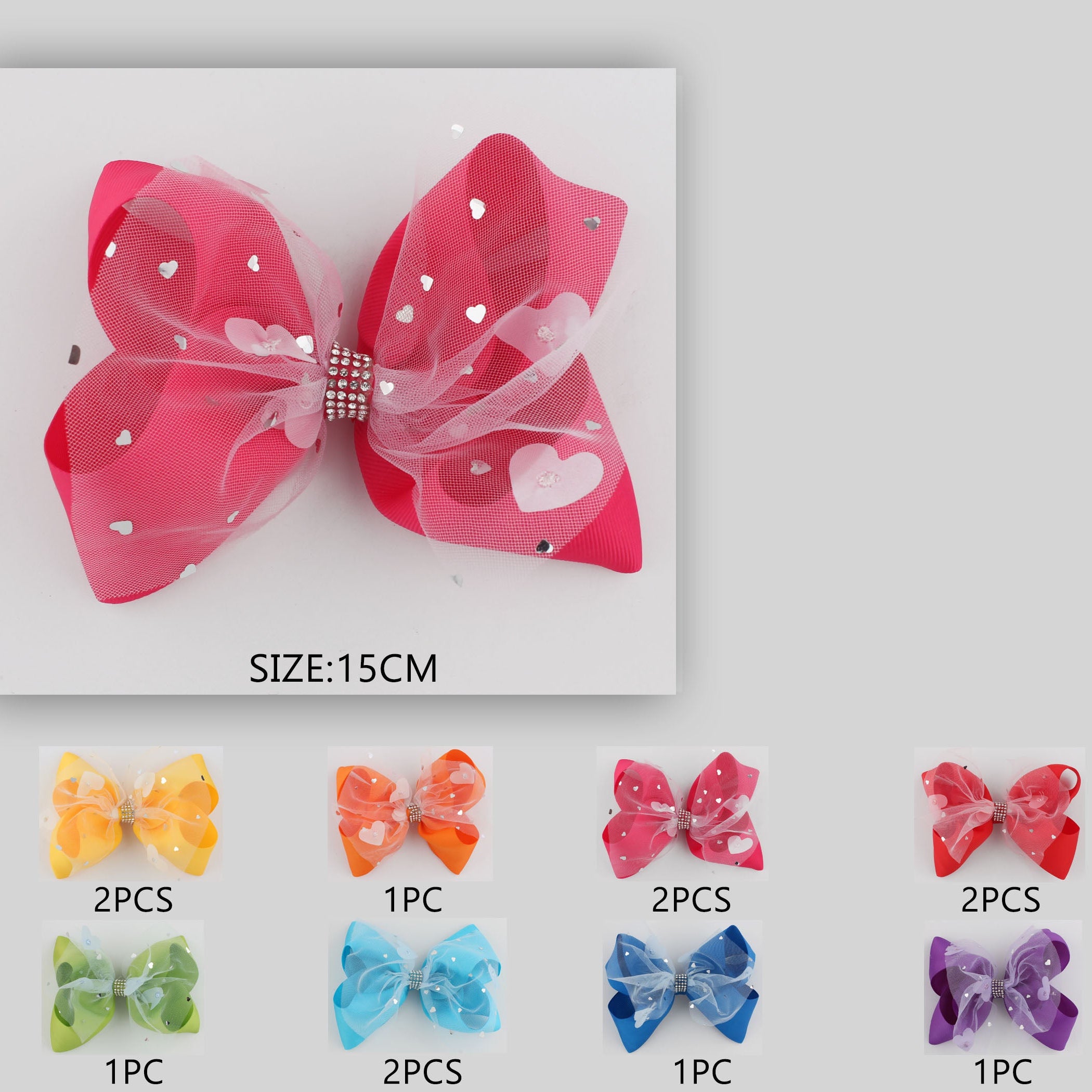 Dazzling Heart Princess Bow Clip - 15CM Statement Hair Accessory