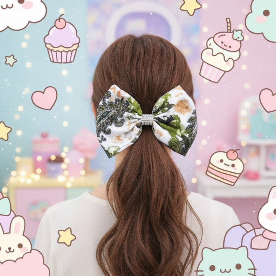 XXL 21cm Elegant Floral Statement Hair Bow