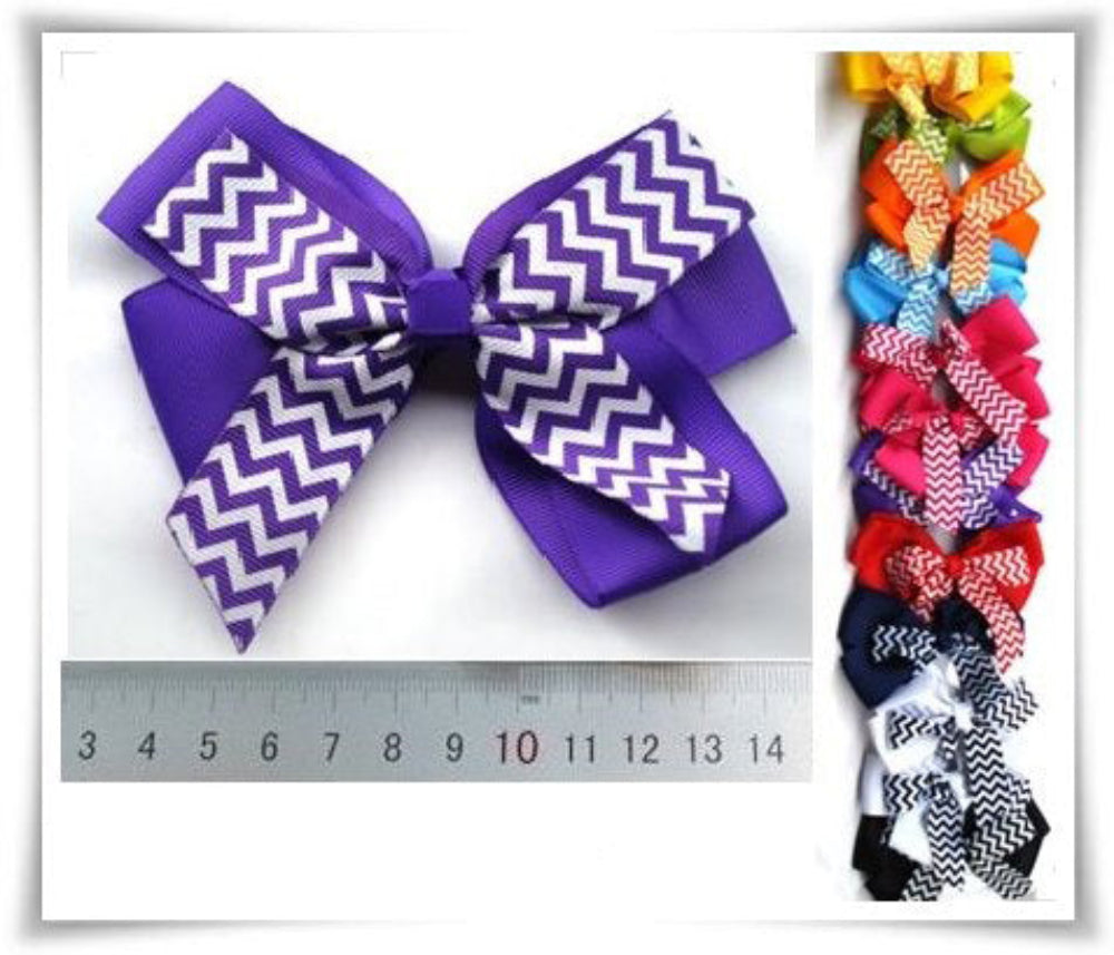 Trendy Chevron Cheer Bow Clips - Set of Vibrant Colors