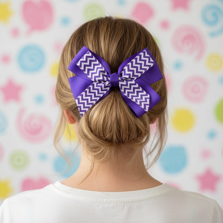 Trendy Chevron Cheer Bow Clips - Set of Vibrant Colors