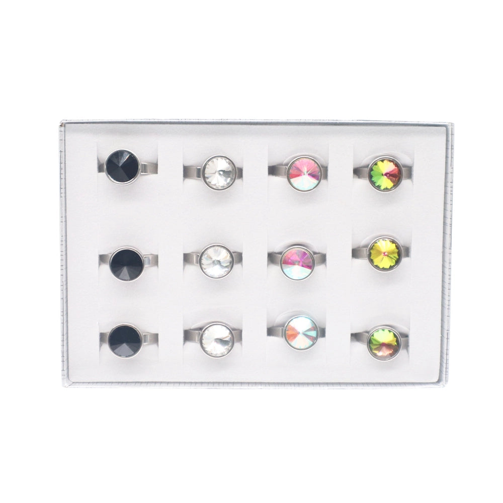 Shine Bright! ✨ Aurora Borealis Crystal Ring Set - Stainless Steel Fashion Jewelry