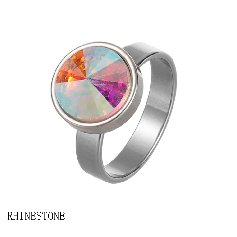 Shine Bright! ✨ Aurora Borealis Crystal Ring Set - Stainless Steel Fashion Jewelry