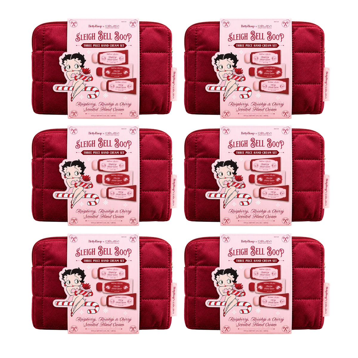 Betty Boop x CÉLAVI Sleigh Bell Boop Hand Cream Set with Velvet Cosmetic Bag (Limited Edition Holiday Collection)