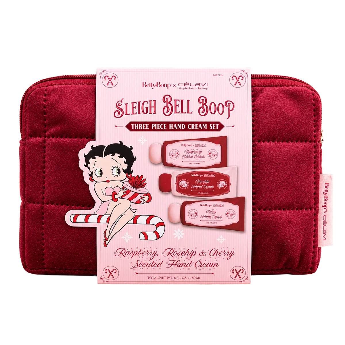 Betty Boop x CÉLAVI Sleigh Bell Boop Hand Cream Set with Velvet Cosmetic Bag (Limited Edition Holiday Collection)