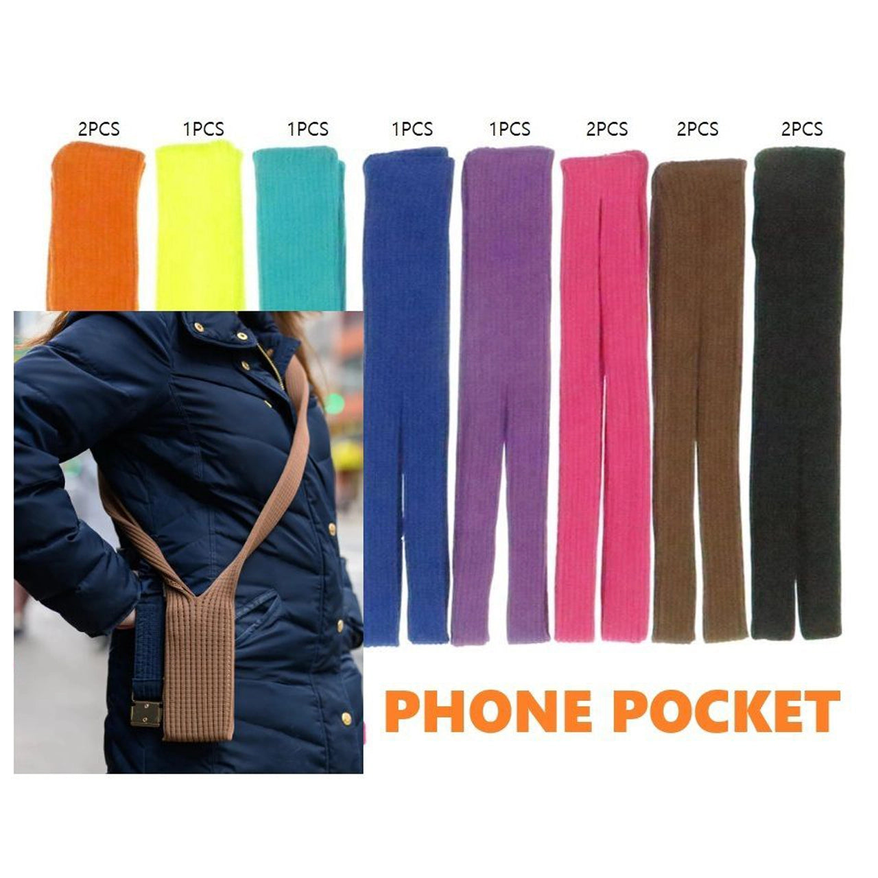 Stay Connected & Stylish: Ribbed Knit Crossbody Phone Pocket (BA2569)