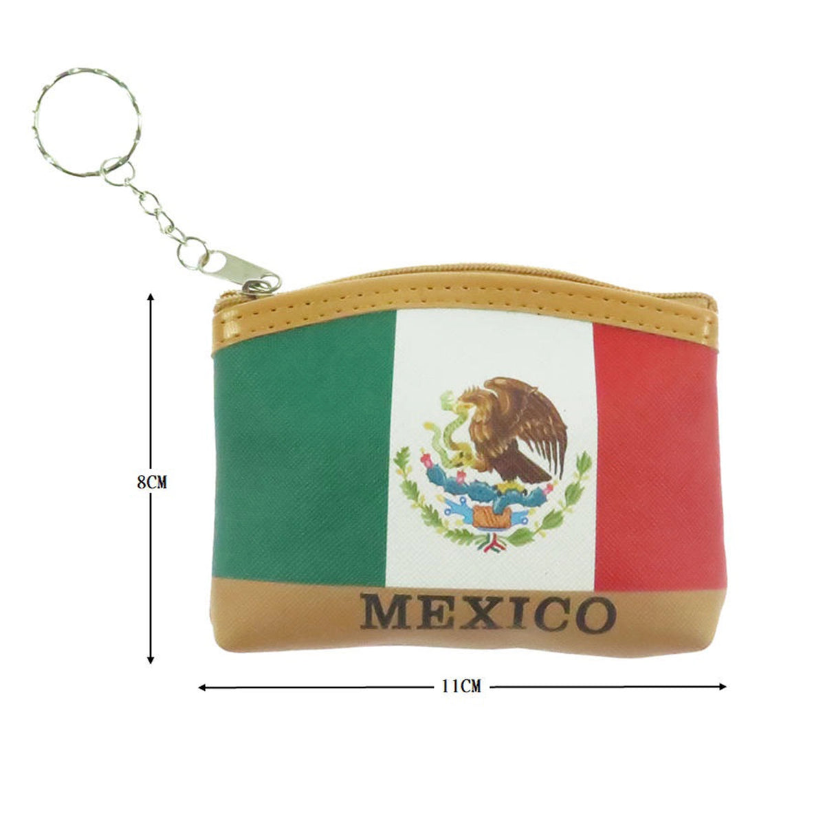 Mexico Flag Coin Purse Keychain 11cm – Mexican Flag Mini Zipper Pouch (BA2664)