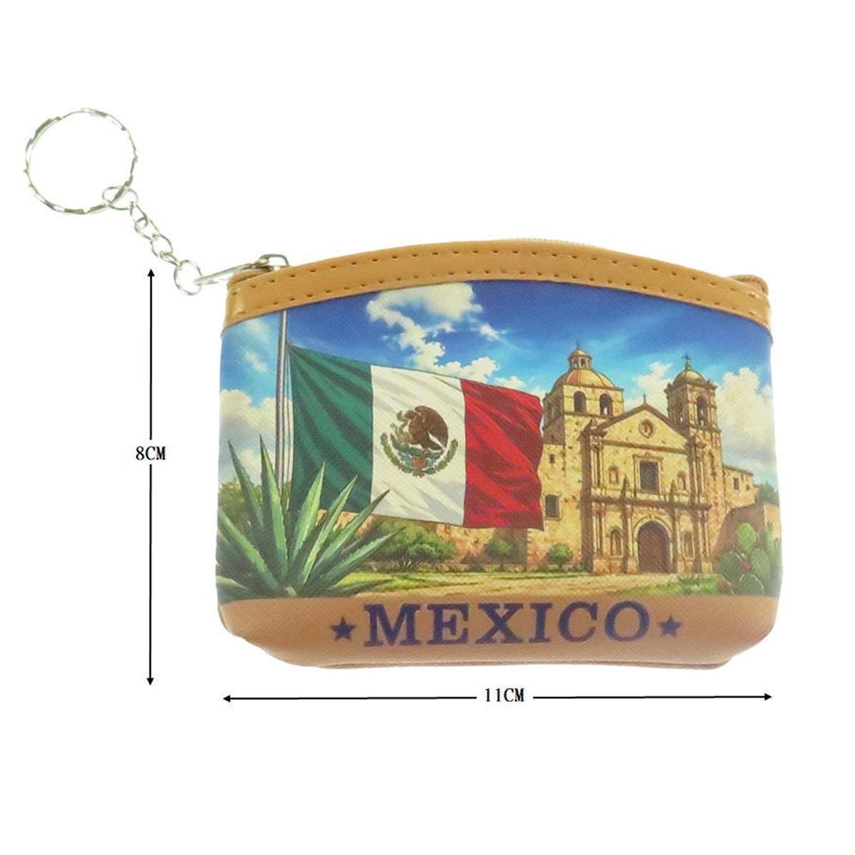 Mexico Coin Purse Keychain 11cm – Assorted Mexican Flag & Cultural Designs (BA2665)