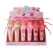 Santée 24-Piece Fruity Lip Balm Display Set – 24H Long Lasting Hydration with Macadamia Seed Oil, Assorted Peach, Strawberry & Cherry Squeeze Tubes