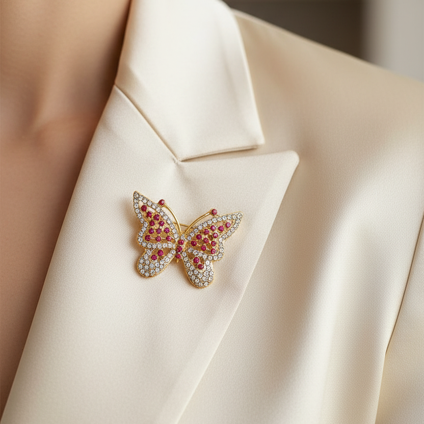 Sparkling Rhinestone Butterfly Brooch Pin – Elegant Gold-Tone Crystal Insect Brooch for Women, Weddings, Scarves & Dress Accessories (3.3 cm) (BC-1025M)