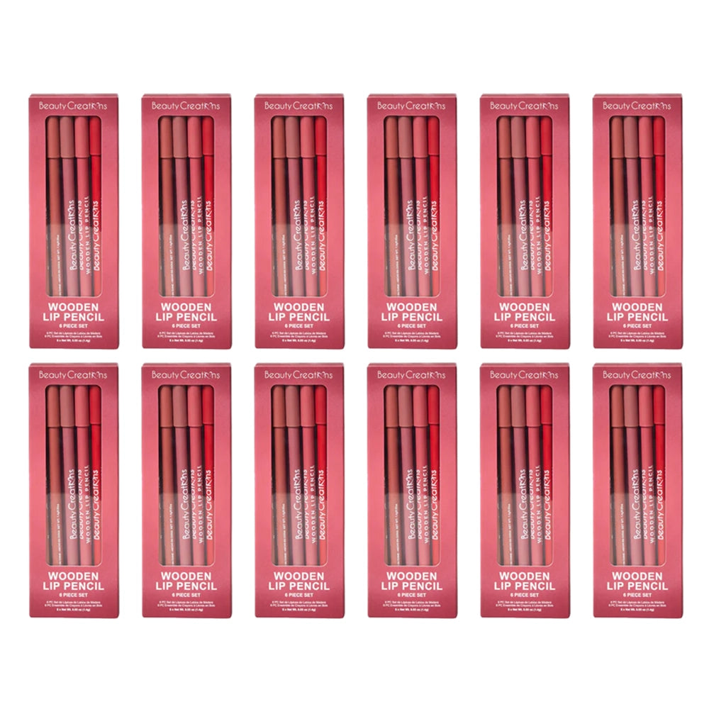 Beauty Creations Wooden Lip Pencil (Wine) 6pc Set
