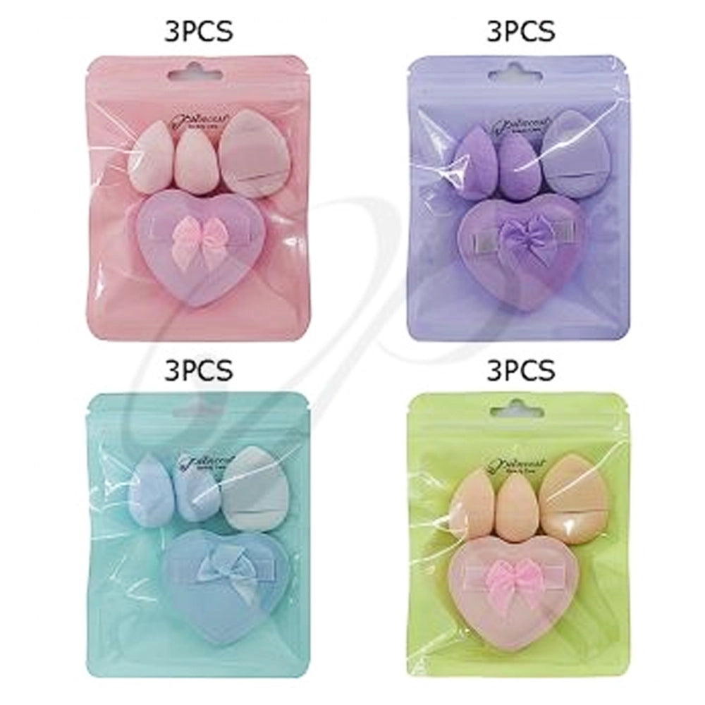 Heart-Shaped Powder Puff & 3-Piece Precision Makeup Sponge Kit – Professional Beauty Tool Set for Seamless Blending (BFB-1084)