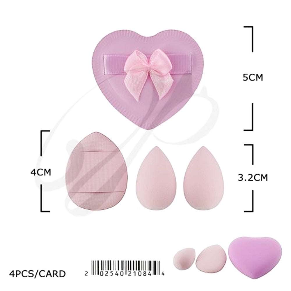 Heart-Shaped Powder Puff & 3-Piece Precision Makeup Sponge Kit – Professional Beauty Tool Set for Seamless Blending (BFB-1084)