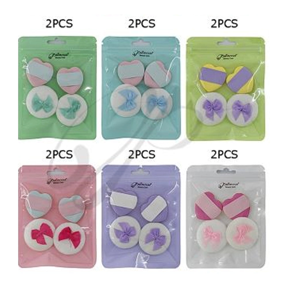 4-Piece Heart and Round Makeup Puff Set with Ribbon Bows – Professional Soft Powder Puffs for Setting, Blending, and Contouring – 3.5cm & 4cm Sizes (BFB-1085)