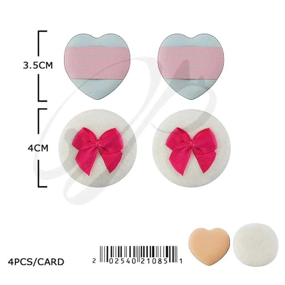 4-Piece Heart and Round Makeup Puff Set with Ribbon Bows – Professional Soft Powder Puffs for Setting, Blending, and Contouring – 3.5cm & 4cm Sizes (BFB-1085)