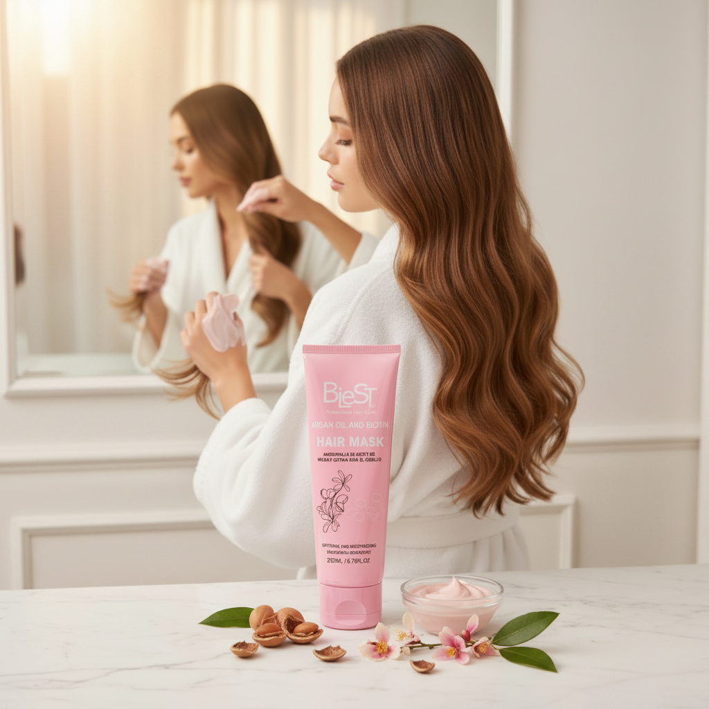 Blest Professional Argan Oil & Biotin Hair Mask (200ml / 6.76 fl oz) – Softening & Moisturizing Deep Conditioner