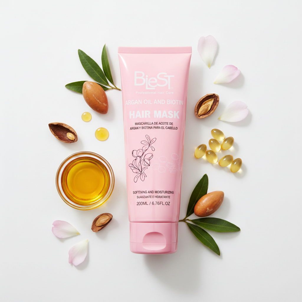 Blest Professional Argan Oil & Biotin Hair Mask (200ml / 6.76 fl oz) – Softening & Moisturizing Deep Conditioner