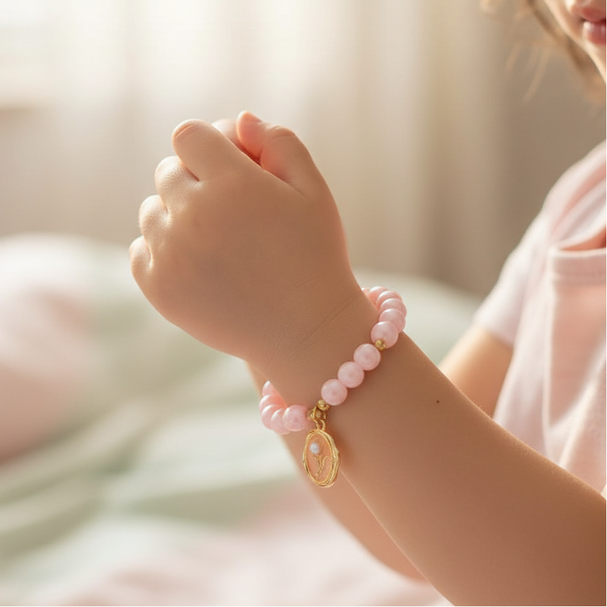 Rose Wax Stamp Pearl Bracelet - Charming Floral Beaded Jewelry for Kids  (BK6143)