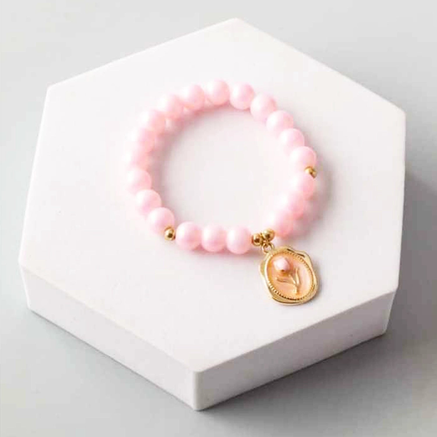 Rose Wax Stamp Pearl Bracelet - Charming Floral Beaded Jewelry for Kids  (BK6143)