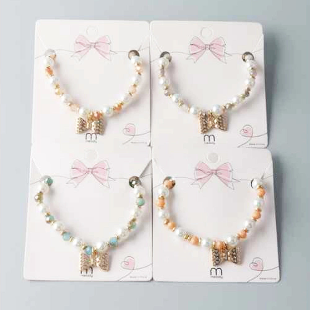 Elegant Rhinestone Bow & Faux Pearl Beaded Bracelet 4 Colors (BL17902)