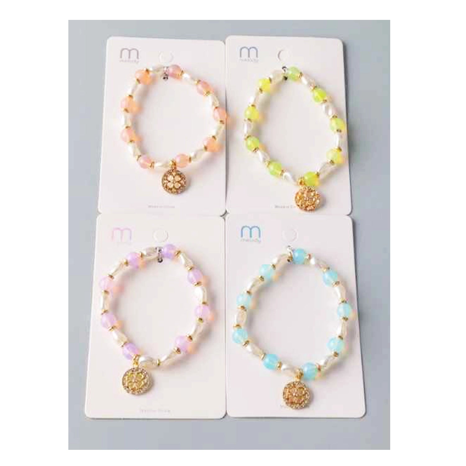 Elegant Clover Charm Pearl & Glass Bead Bracelet – Set of 4 Vibrant Styles (BL17903)
