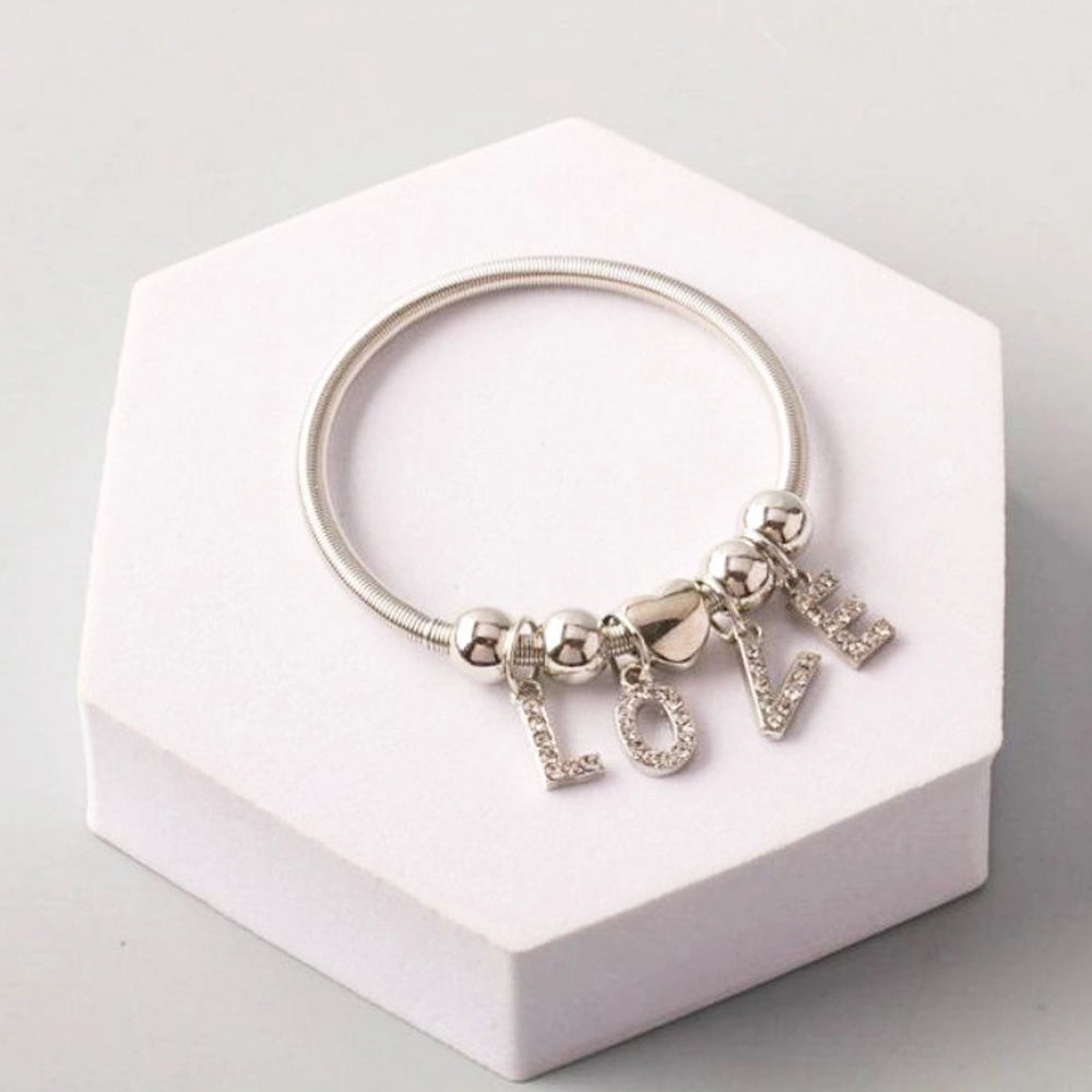 Dazzling 'LOVE' Charm Bangle Bracelet