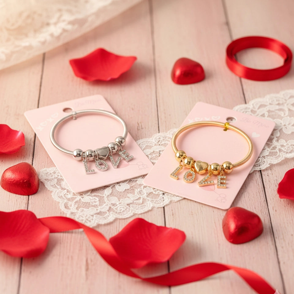 Dazzling 'LOVE' Charm Bangle Bracelet