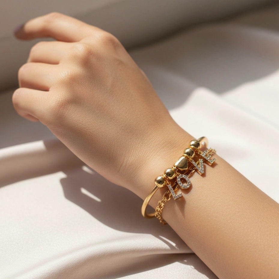 Dazzling 'LOVE' Charm Bangle Bracelet