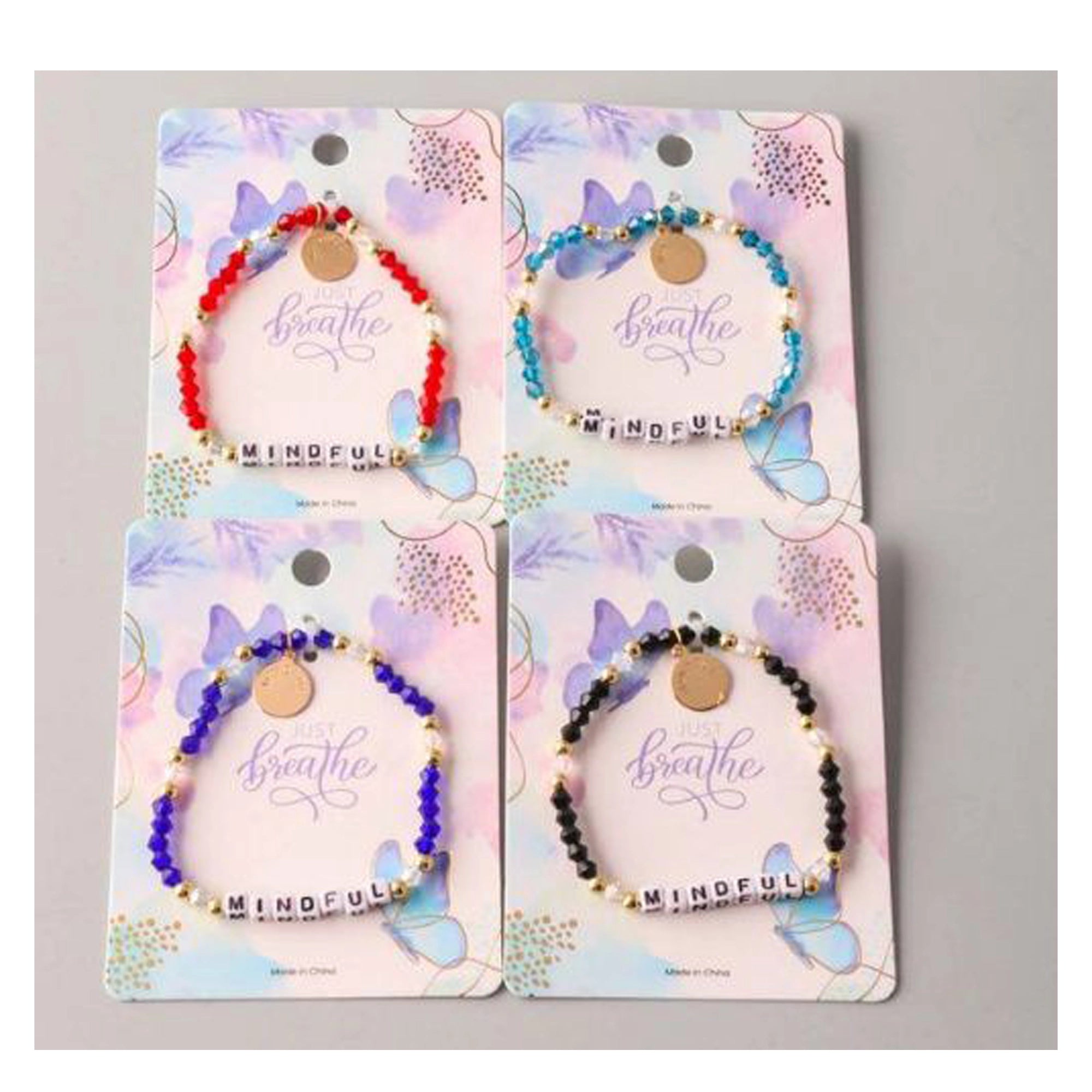 Mindful Coin Crystal Beaded Bracelet - Inspiring "Breathe" Jewelry (BL18203)