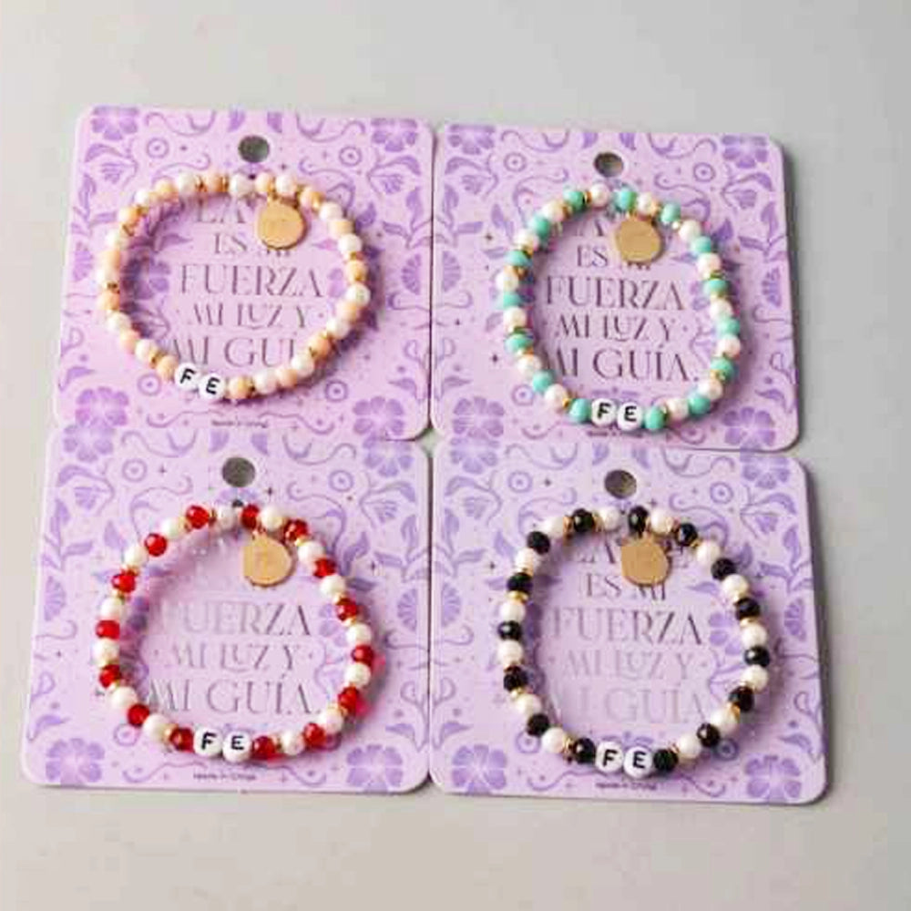 Faith-Inspired "FE" Pearl and Crystal Stretch Bracelet – Religious Jewelry Gift for Women – 4 Color Assortment (BL18280)
