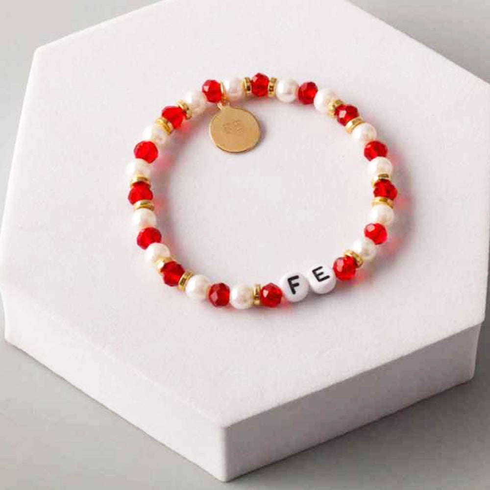 Faith-Inspired "FE" Pearl and Crystal Stretch Bracelet – Religious Jewelry Gift for Women – 4 Color Assortment (BL18280)