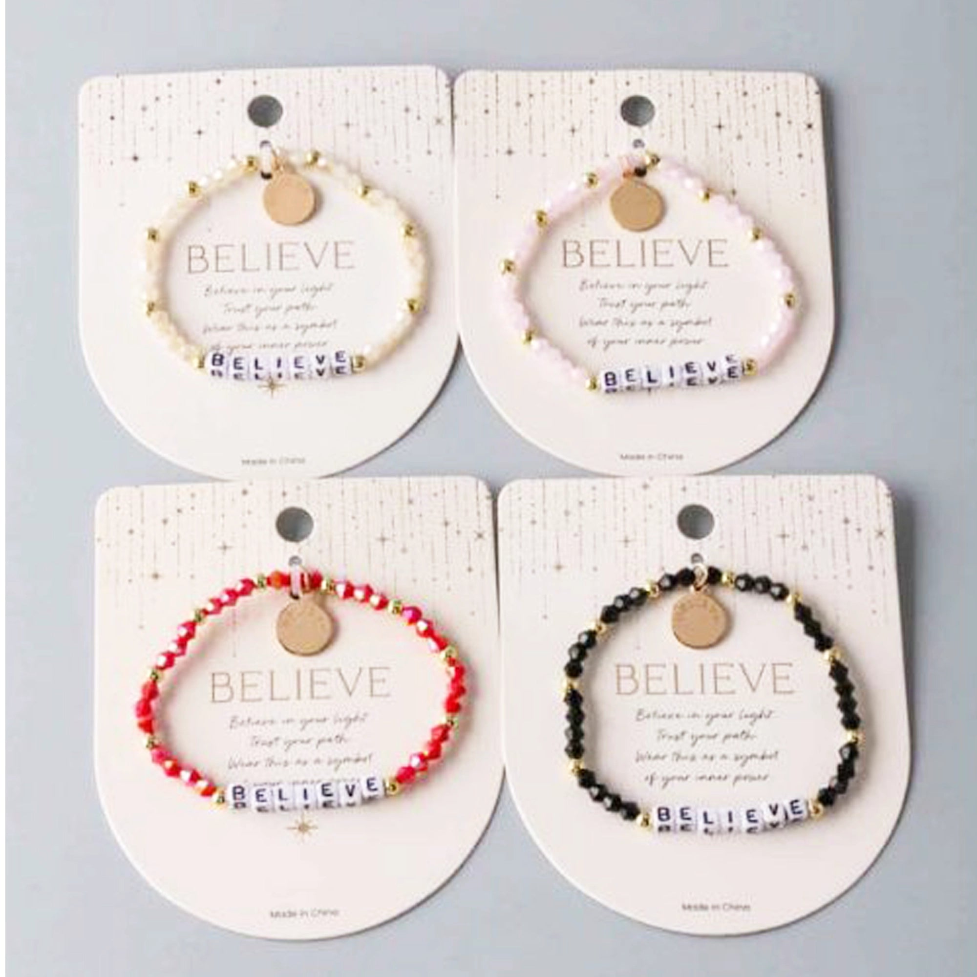 Believe Inspirational Crystal Beaded Word Bracelets - 4 Colors (BL18342)