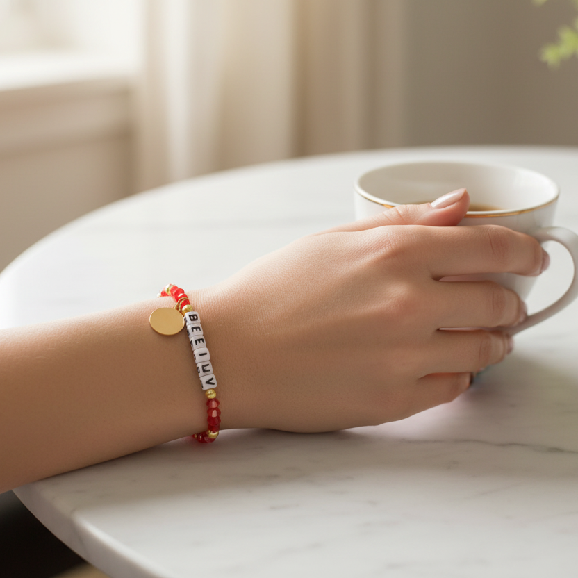 Believe Inspirational Crystal Beaded Word Bracelets - 4 Colors (BL18342)