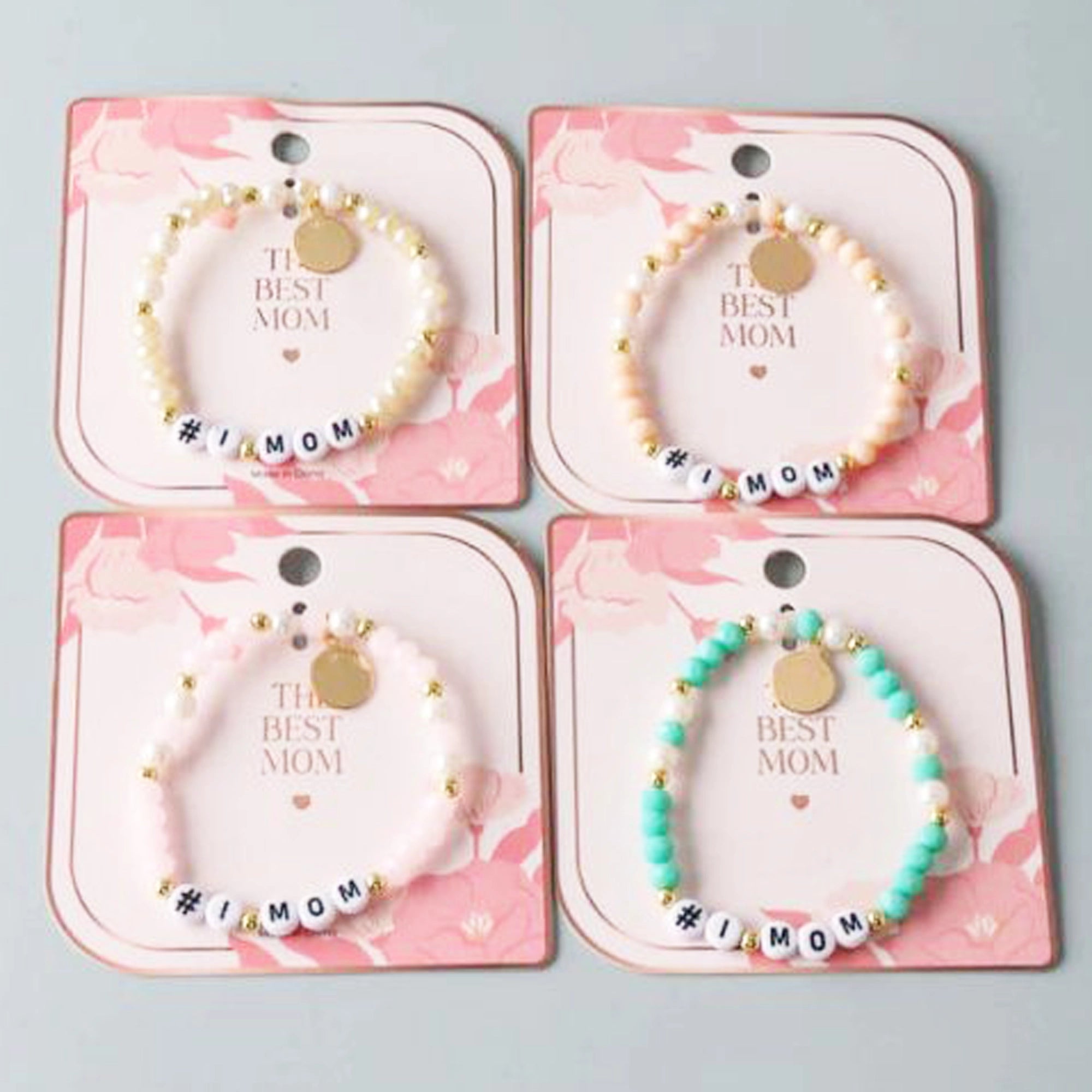 #1 Mom Crystal Beaded Bracelet - 4 Style Assortment (12pc) BL18346