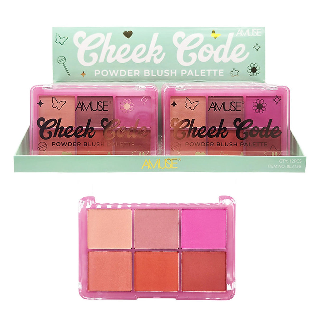 Amuse Cheek Code Powder Blush Palette – 6 Shade Compact Face Blush Set