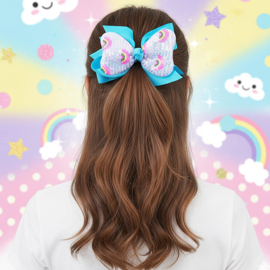 Rainbow Swirl Sequin Jumbo Hair Bow Clip