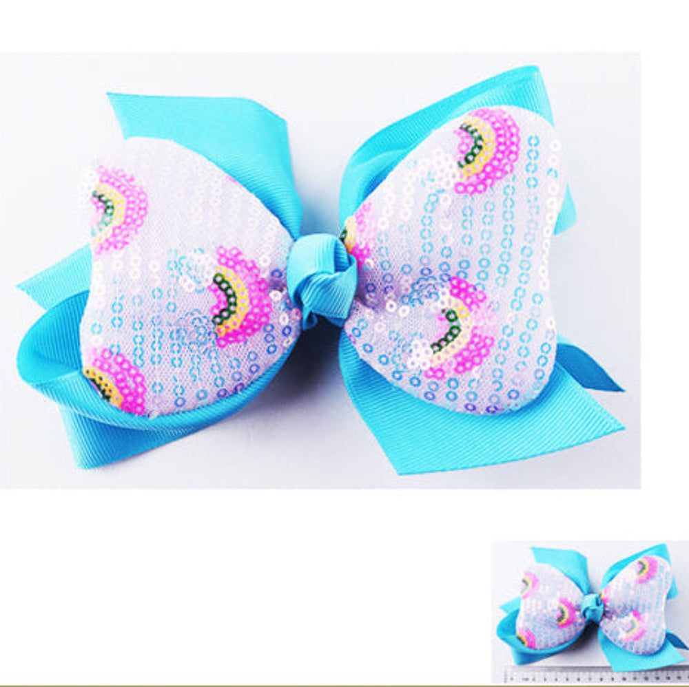 Rainbow Swirl Sequin Jumbo Hair Bow Clip