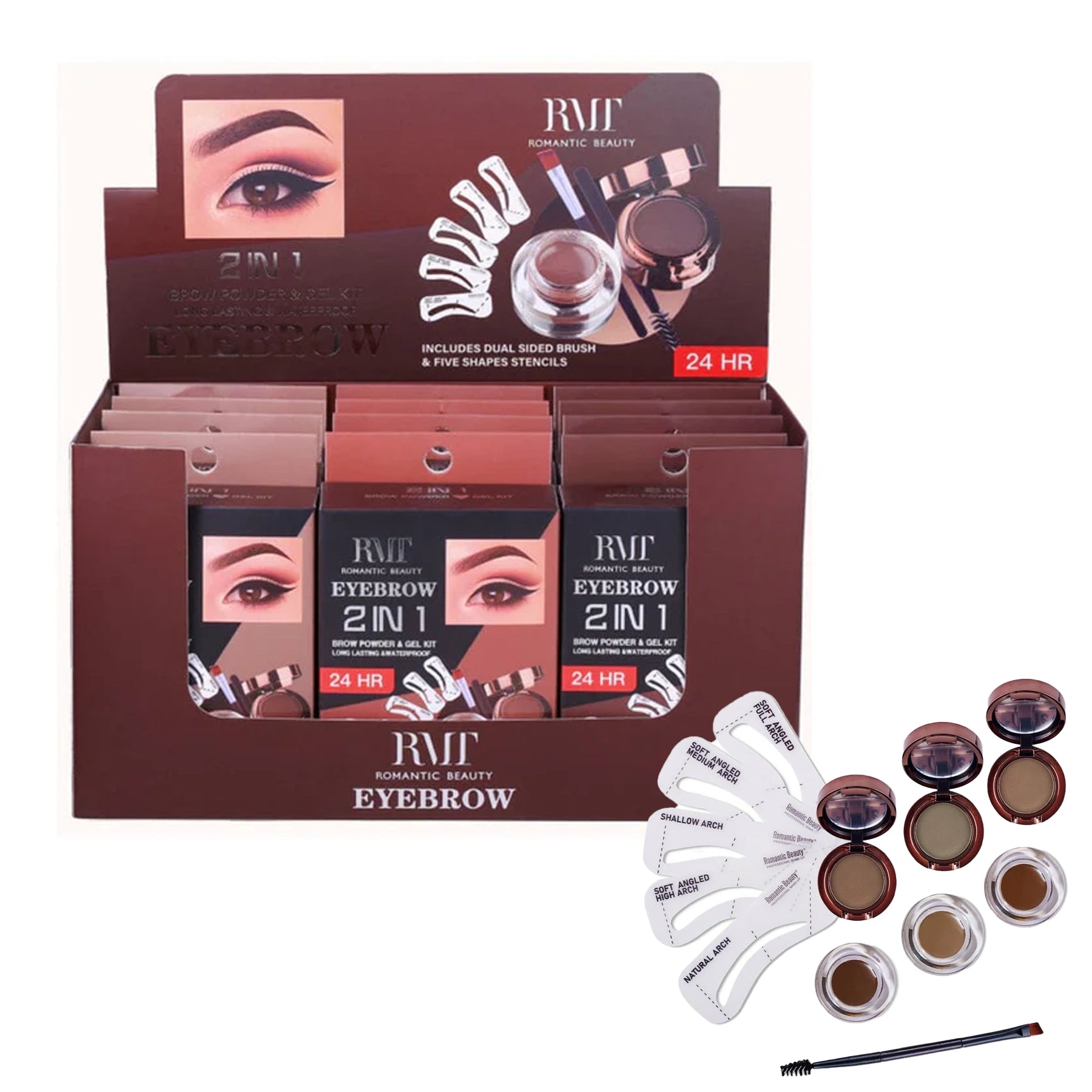 Romantic Beauty - Eyebrow Kit - Gel+Powder+Brush+Stencils - 3 Shades