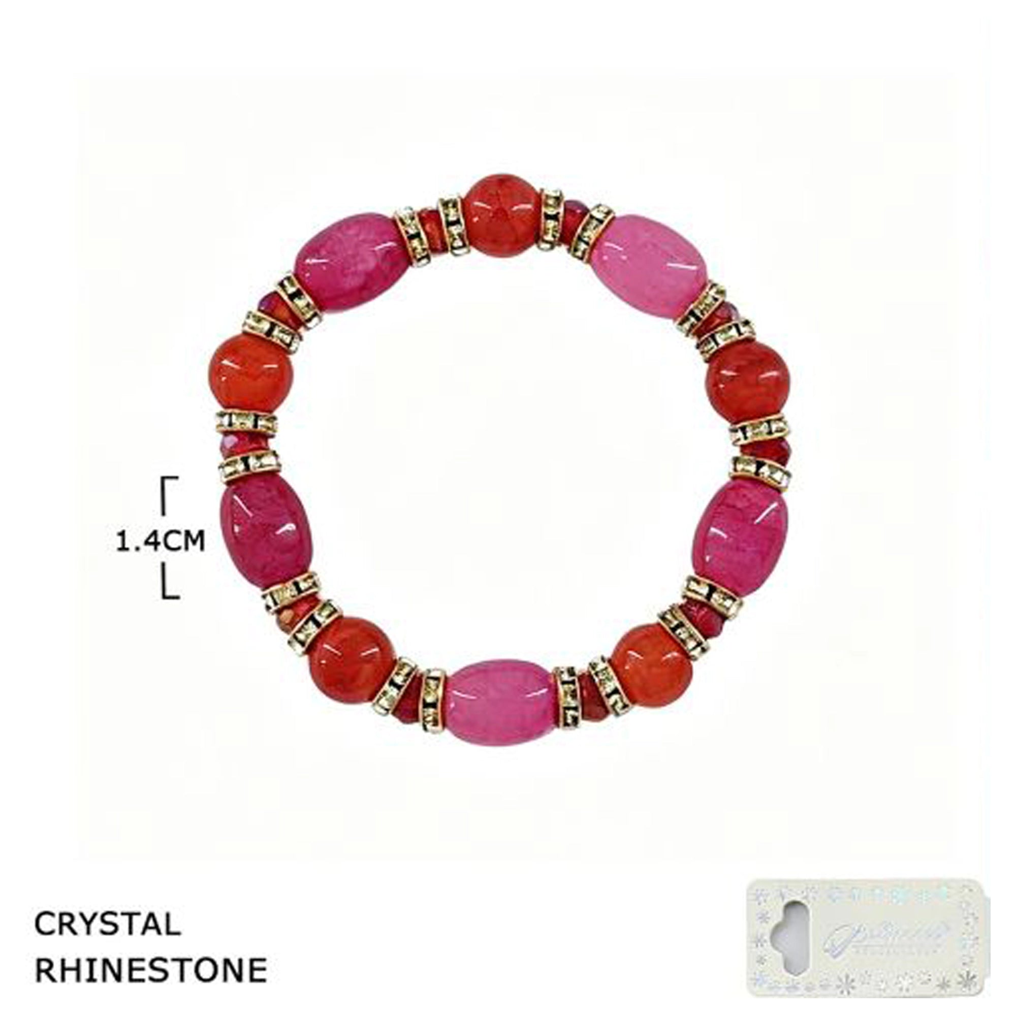 3-Piece Vibrant Beaded Stretch Bracelet Set with Crystal Rhinestone Spacers – Colorful Agate (BRC-43094R)