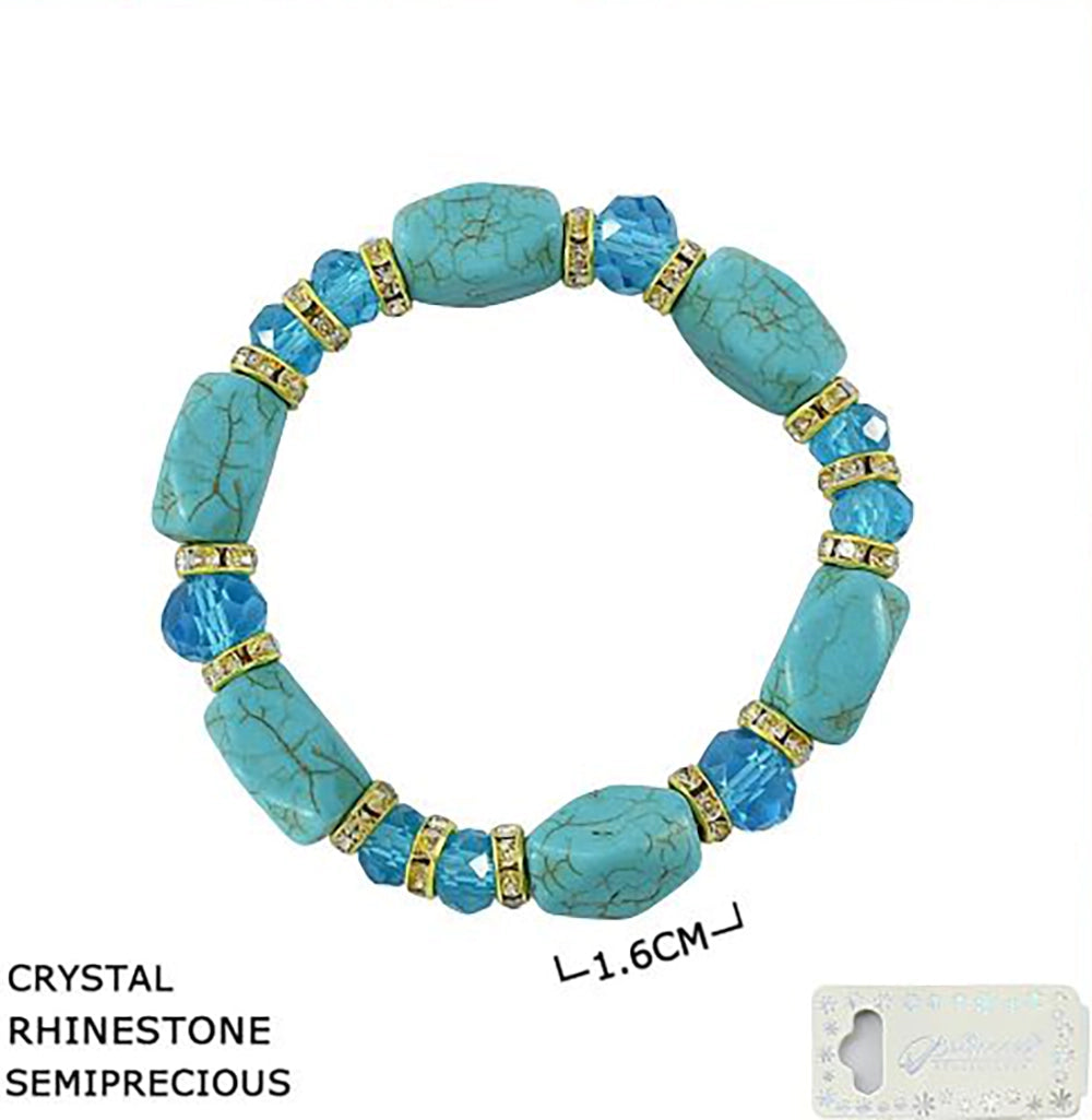 Beaded Stretch Bracelet Set for Women – Semiprecious Faux Turquoise Stone (BRC-43290S)