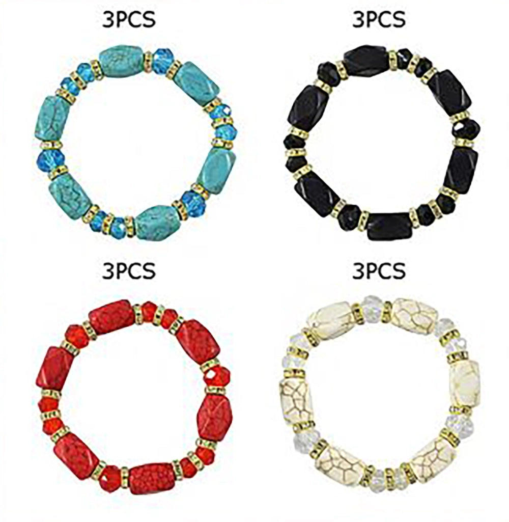 Beaded Stretch Bracelet Set for Women – Semiprecious Faux Turquoise Stone (BRC-43290S)