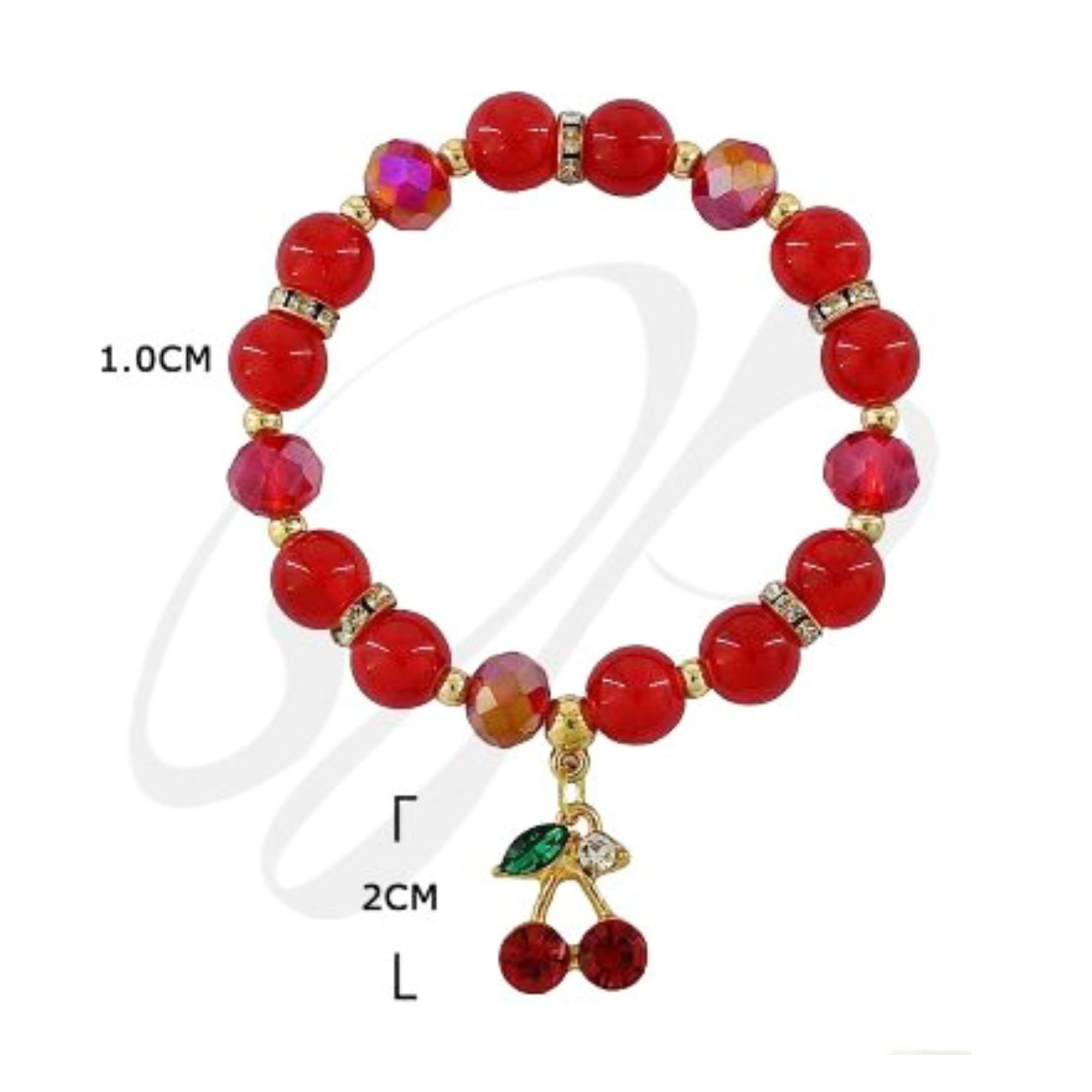Red Cherry Charm Beaded Bracelet